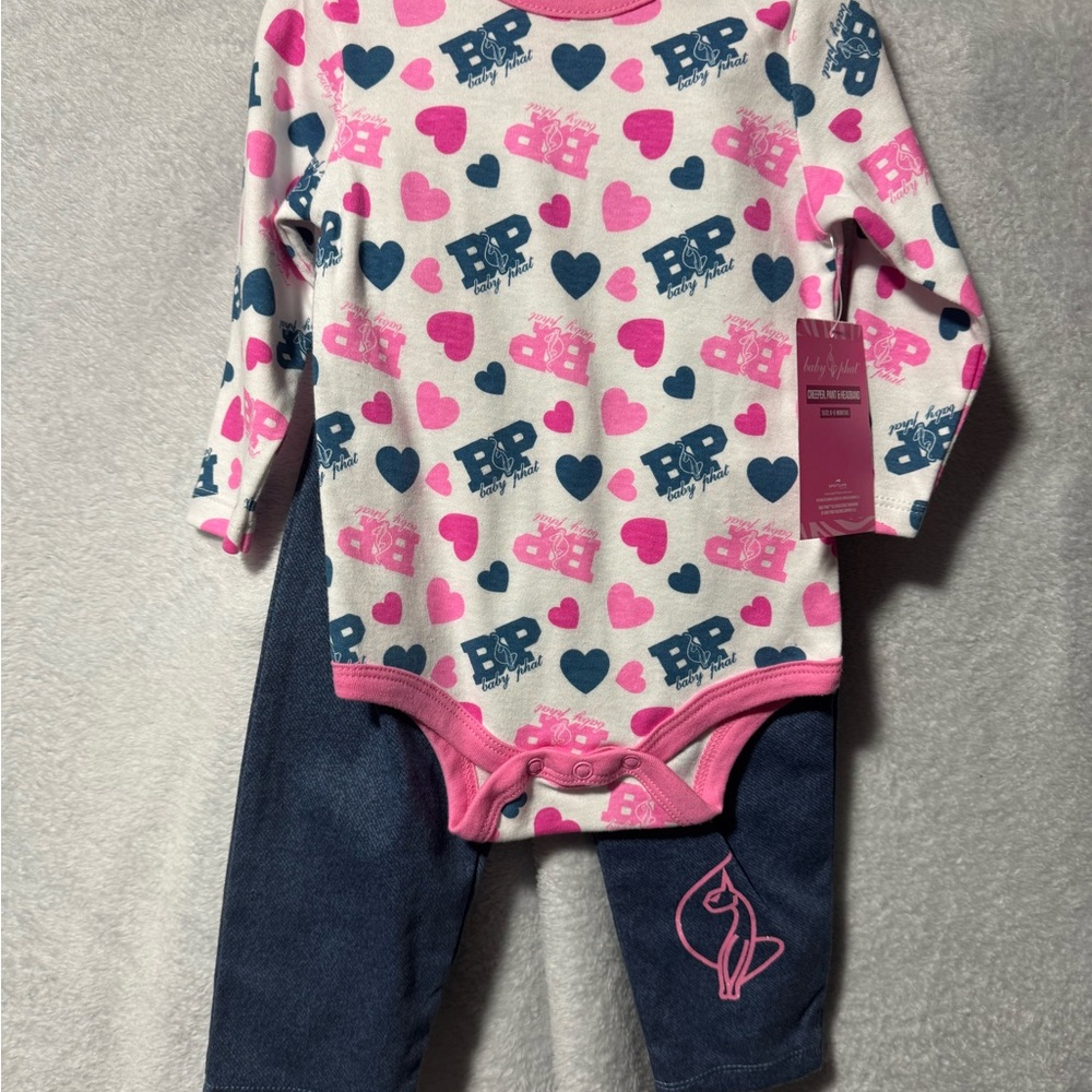 Baby Outfit Set - Pink & Navy Heart Print Bodysuit with Navy Pants